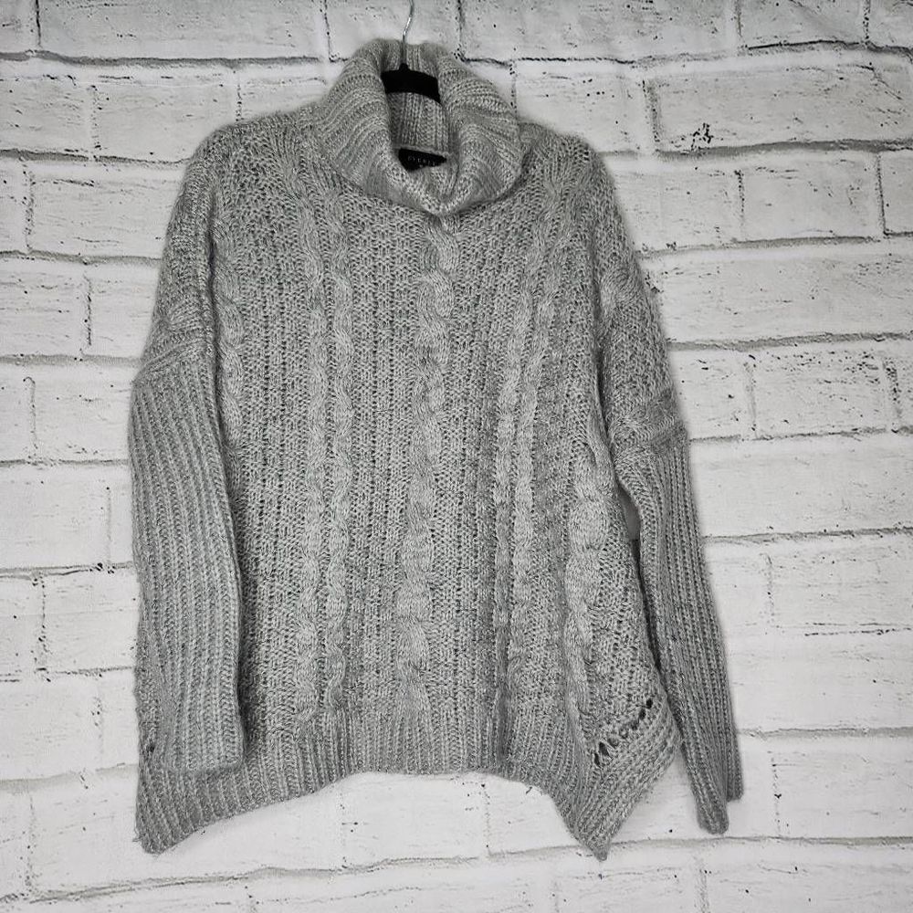 Everly Turtleneck Knitted Pullover Sweater Solid Gray One Size Classic Comfort